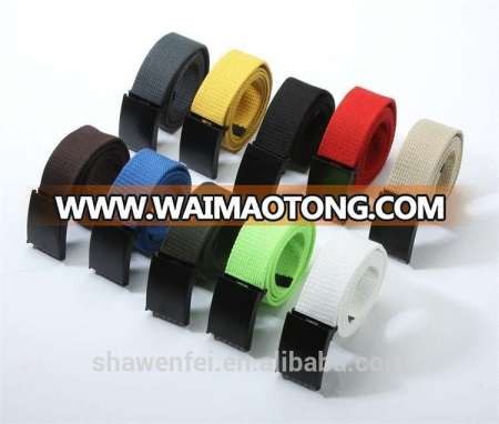 Hot sale colourful men webbing belt with flat automatic buckle